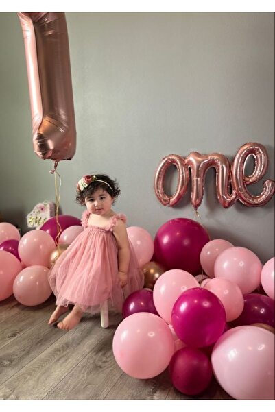 MERİ PARTİ Rosegold One Yazısı Ve Pembe Fuşya Balon Set 1 Yaş Doğum Günü Set ...