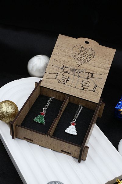 Dukkanka Set of 2 Pine Tree Winter Concept Couple Lover Best Metal Necklace Written in Gift Box