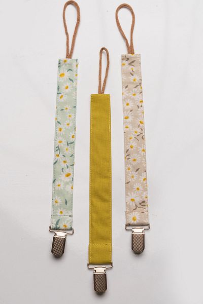 MyVera Papatya Mustard Pacifier Strap Set - 3-Piece Pacifier Chain Set - 100% Cotton Fabric