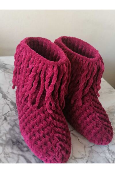 Genel Markalar Ev Botu Panduf Kadife Bordo Püsküllü El Örgüsü