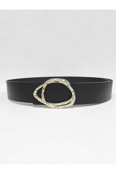 Kemerix 100% Genuine Leather Women's Black Belt with Gold Buckle