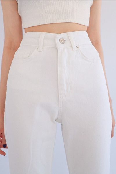 LAMİRA Women's White Mom High Waist Flexible Lycra Denim Jeans (DOES NOT SHOW UNDERWEAR)