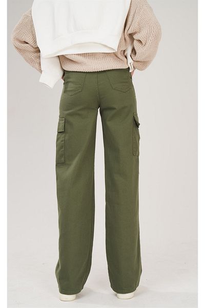 LAMİRA Khaki Ki Cargo Pocket Khaki High Waist