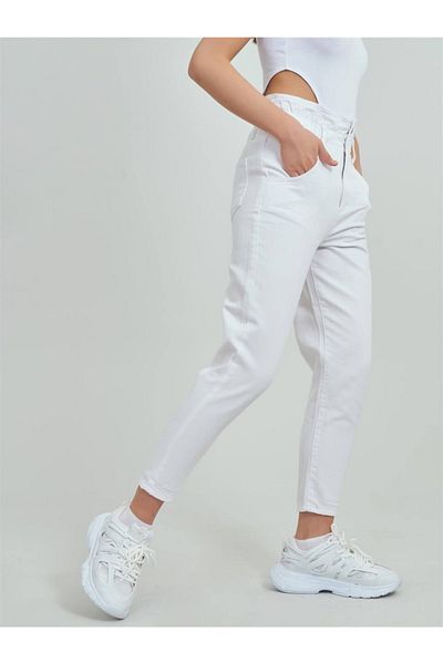 LAMİRA Fadeless Waist Ruffle Elastic Fabric Mom Jean Trousers