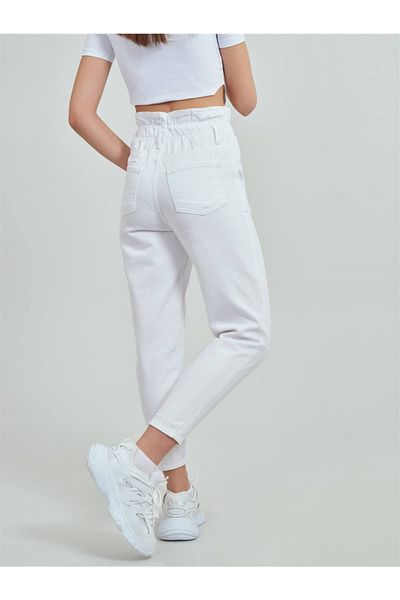 LAMİRA Fadeless Waist Ruffle Elastic Fabric Mom Jean Trousers