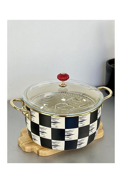 ACAR Kitchen Beyond Checkerboard Pattern Black-cream Enamel 22 Cm Wire Frying Pot 0249