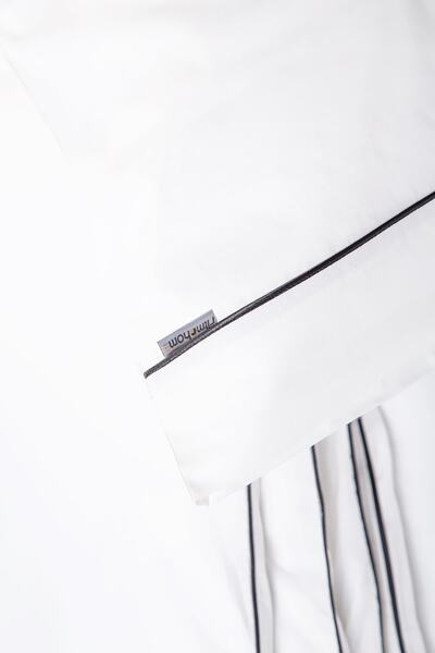 RİTMOHOME King Size King Size Double Duvet Cover Set Off White Plain Cotton Black Piping Hotel Series