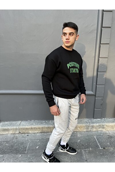 Polviton Oversize Sweatshirt with Fleece Inside Thick Positive Lettering Sweatshirt