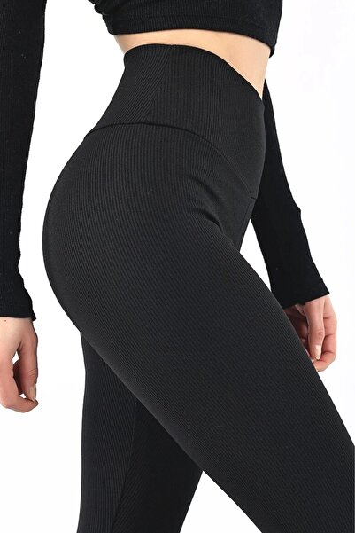 Livik Sara γυναικείο μαύρο κολάν με ραβδώσεις με ραβδώσεις με φλις εσωτερικά