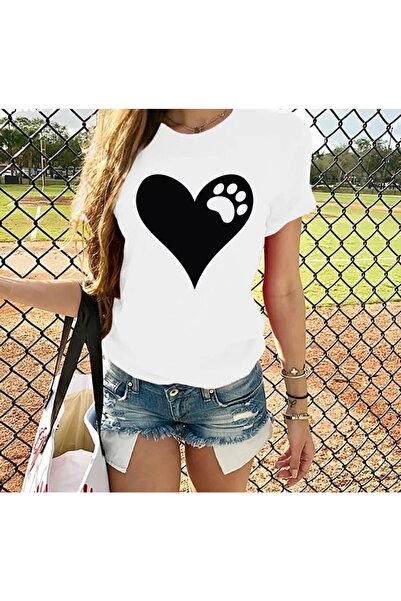 twomeey Γυναικεία λευκή μπλούζα από ύφασμα βισκόζης με στάμπα καρδιάς