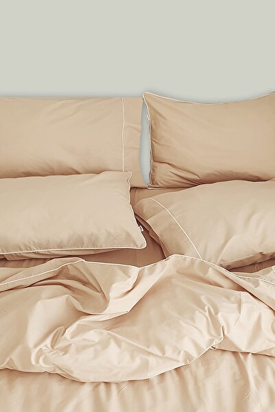 RİTMOHOME King Size King Size Double Duvet Cover Set Simple 100% Cotton Ecru Piping Hotel Series Soil