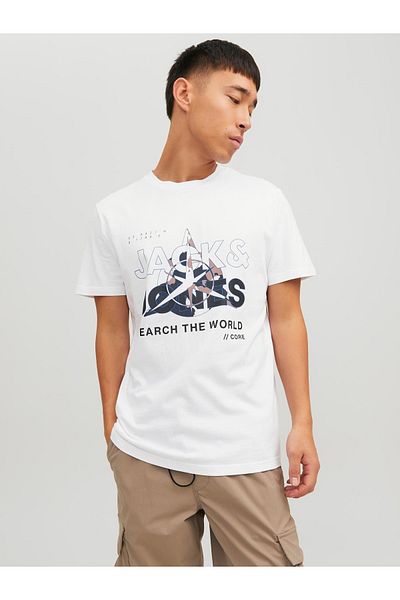 Jack & Jones Jack Jones Hunt Tee Ss Crew Neck Ln Ανδρικό λευκό μπλουζάκι 12228391-01