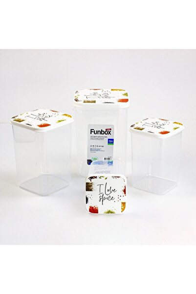 HOBBY LİFE 4'lü Uzun Funbox Saklama Kabı (0,9+1,4+2,1+3,1 Lt) Baharat Desenli