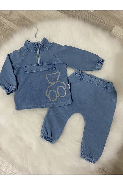 Manj Baby طقم مزدوج للأطفال الرضع مع دمية دب من قماش الدنيم 100% قطن 2 خيط موسمي