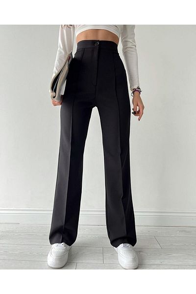 byhaziran butik Layla Women's Black Fabric Palazzo Trousers