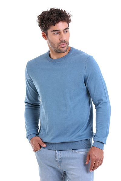 Hatemoğlu Men's Blue Regular Fit 100% Cotton Crew Neck Knitwear Sweater