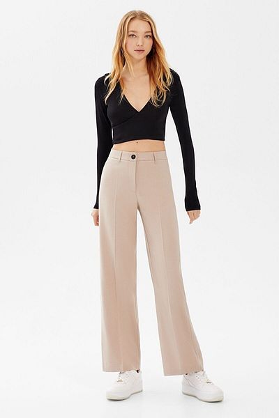 byhaziran butik Layla Women's Beige Fabric Palazzo Trousers