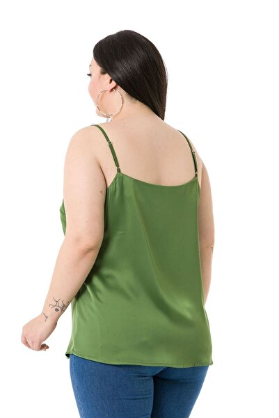 DISENTIS MODEST Πράσινη σατέν μπλούζα με ρυθμιζόμενο λεπτό λουράκι