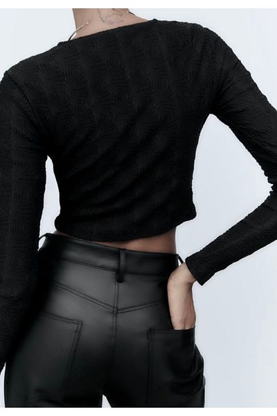 MJORA Black Textured Crop-top