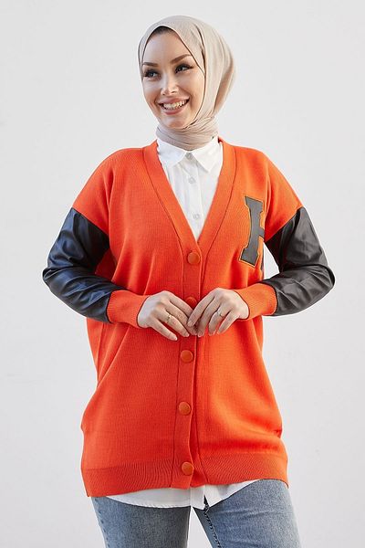 InStyle Nivya Letter Printed Knitwear Cardigan - Orange