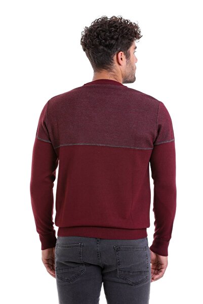Hatemoğlu Bordo Comfort Fit Jakarlı Bisiklet Yaka Yünlü Yün Kazak