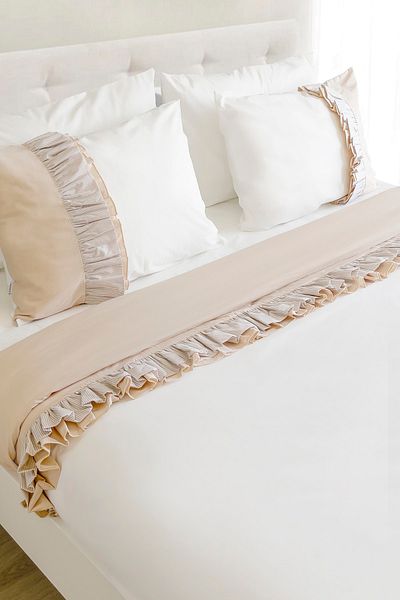 RİTMOHOME Комплект завивка с двоен размер King Size, райета от памук, бял цвят, King Size