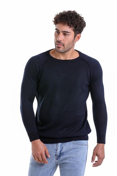 Hatemoğlu Navy Blue Regular Fit Patterned Crew Neck Wool Knitwear Sweater