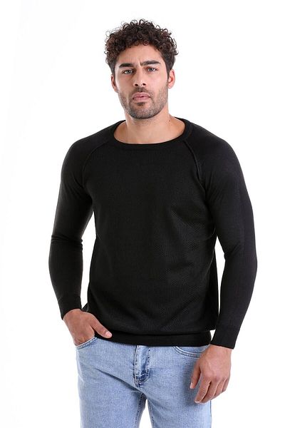 Hatemoğlu Black Regular Fit Patterned Crew Neck Wool Knitwear Sweater