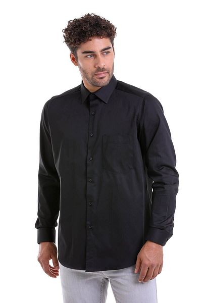 Hatemoğlu Black Comfort Fit Plain 100% Cotton Slim Collar Long Sleeve Classic Satin Shirt