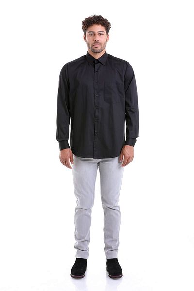 Hatemoğlu Black Comfort Fit Plain 100% Cotton Slim Collar Long Sleeve Classic Satin Shirt