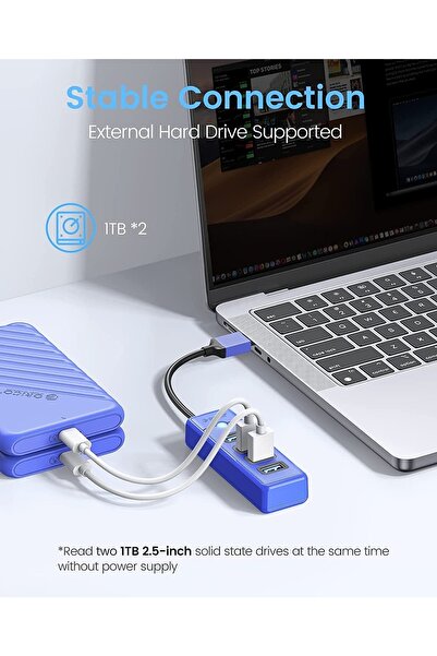 Orico Usb3.0 4 Portlu 5gbps Çoklu Usb Bağlantı Noktası Çoklayıcı Hub, 15cm, Mavi, Pw4u-u3-015-bl LT07CA106