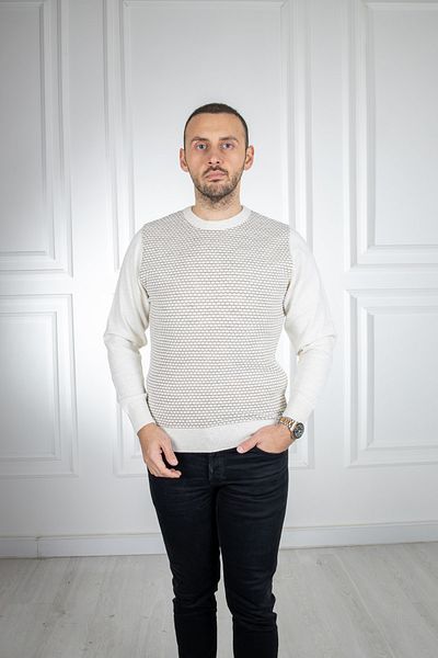 Sarar Interview O Neck Patterned Ecru Beige Knitwear Sweater