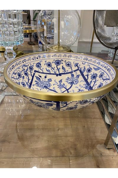 Dekordan House Bleu Blanc Brass Edged Bowl