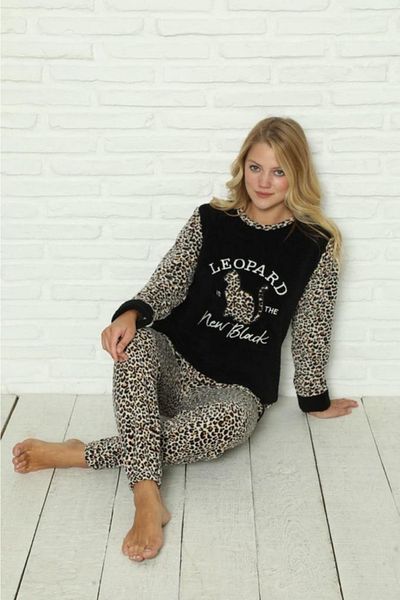 Lunaberry Set pijamale de iarnă pentru femei, moale/fleece/welsoft, gât crew, brodat, brodat, set imprimat