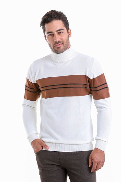 Hatemoğlu Pulover alb din lână, jacquard, cu guler rotic, cu ajustare confortabilă