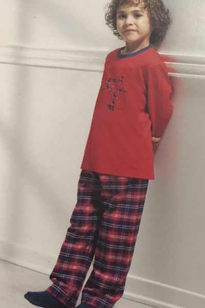 Blackspade Red Children's Pajamas - Fleece Top, Cotton Bottom, Plaid Pattern-7204-