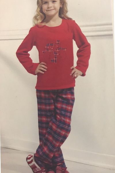 Blackspade Red Children's Pajamas - Fleece Top, Cotton Bottom, Plaid Pattern-7204-