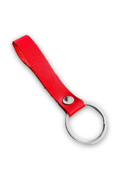 alfa tasarım atölyesi ميدالية مفاتيح من الجلد الطبيعي - إكسسوار فضي - أحمر