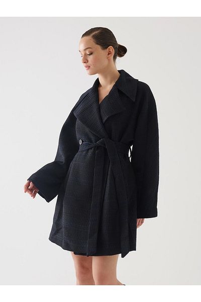 Juste Studio Black Chenille Belt Detailed Coat