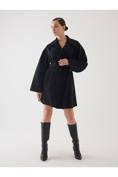 Juste Studio Black Chenille Belt Detailed Coat