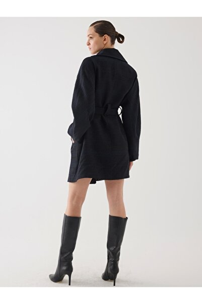 Juste Studio Black Chenille Belt Detailed Coat