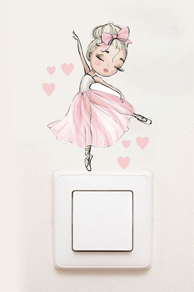 Piksel Grafik Ballerina Children's Room Socket Sticker