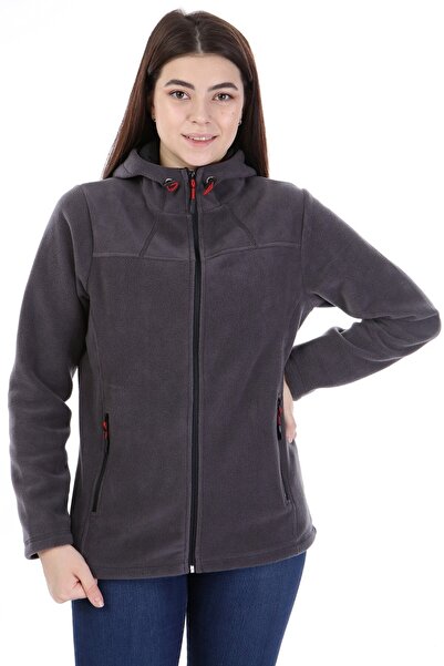 VEGA PORT Γυναικείο Fleece Grey με κουκούλα με φερμουάρ