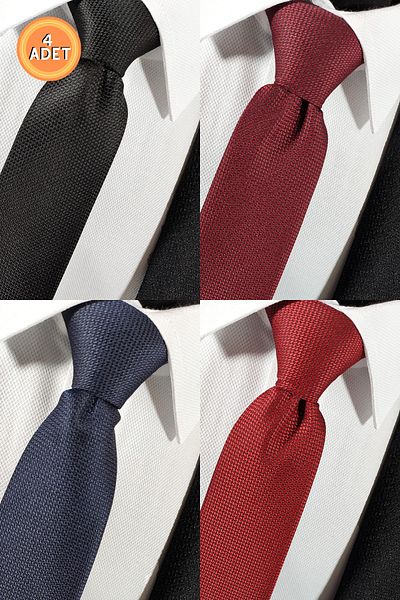 BLC Basic Line Co. 4-Piece Advantage Tie and Handkerchief Set in Black, Claret Red, Navy Blue and Red