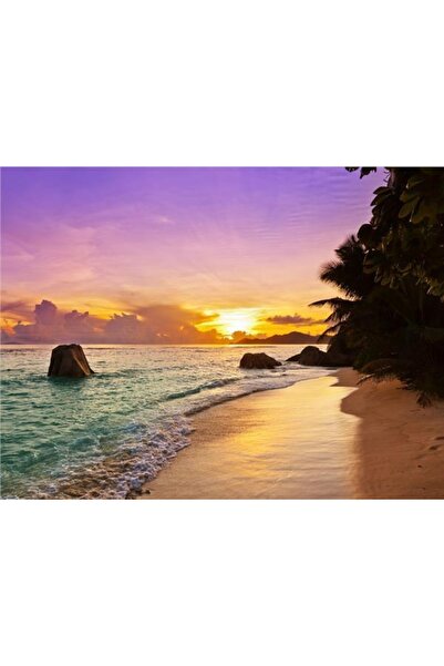 EkoDekor 3boyutluduvarkagitlari Gün Batımı Ve Palmiyeler Deniz Manzara Duvar Kağıdı Vinil