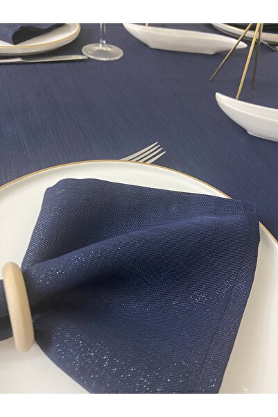 Zeren Home Keten Görünümlü Simli Peçete Lacivert 6 Adet