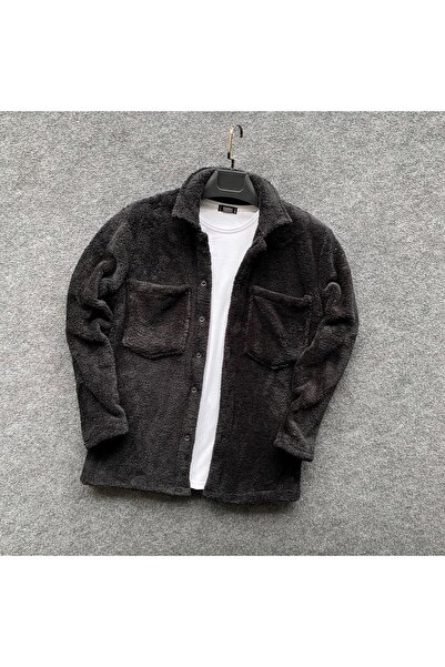 oneoff Black Plush Fleece Unisex Cardigan Shirt