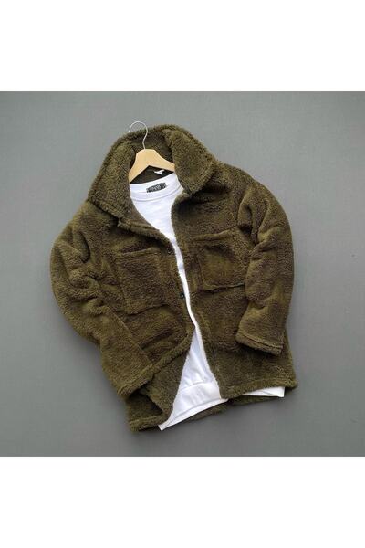 oneoff Unisex Haki Peluş Polar Hırka Gömlek