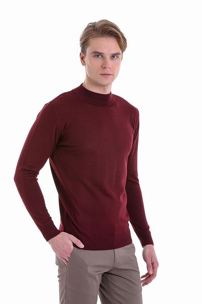 Hatemoğlu Pulover din tricot din lână, roșu claret, cu croială obișnuită, uni