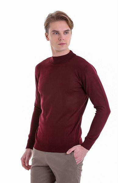 Hatemoğlu Pulover din tricot din lână, roșu claret, cu croială obișnuită, uni